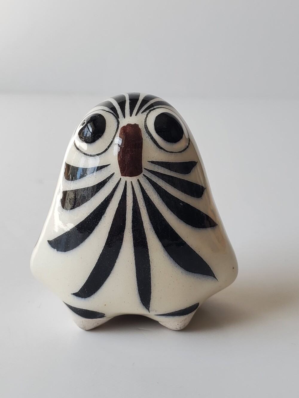 Vintage Tonala Mexican Pottery Owl Figurine 2.5” Hand Painted Boho Folk Art